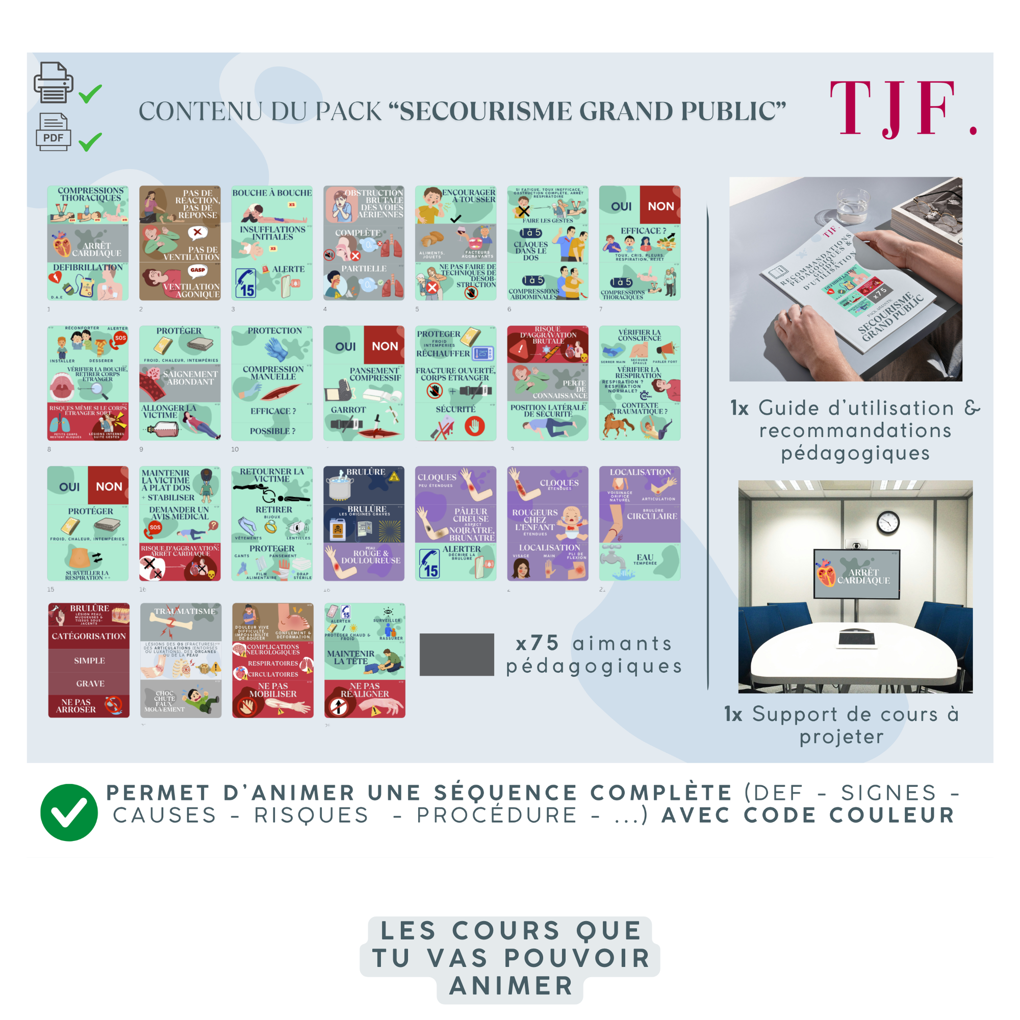 Secourisme Grand Public : 75 Aimants ludopédagogiques - Pack 7-en-1