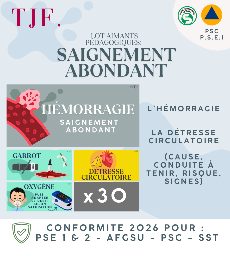 Saignement abondant : Lot 30 Aimants ludopédagogiques PSE1 - Détresse circulatoire, hémorragie
