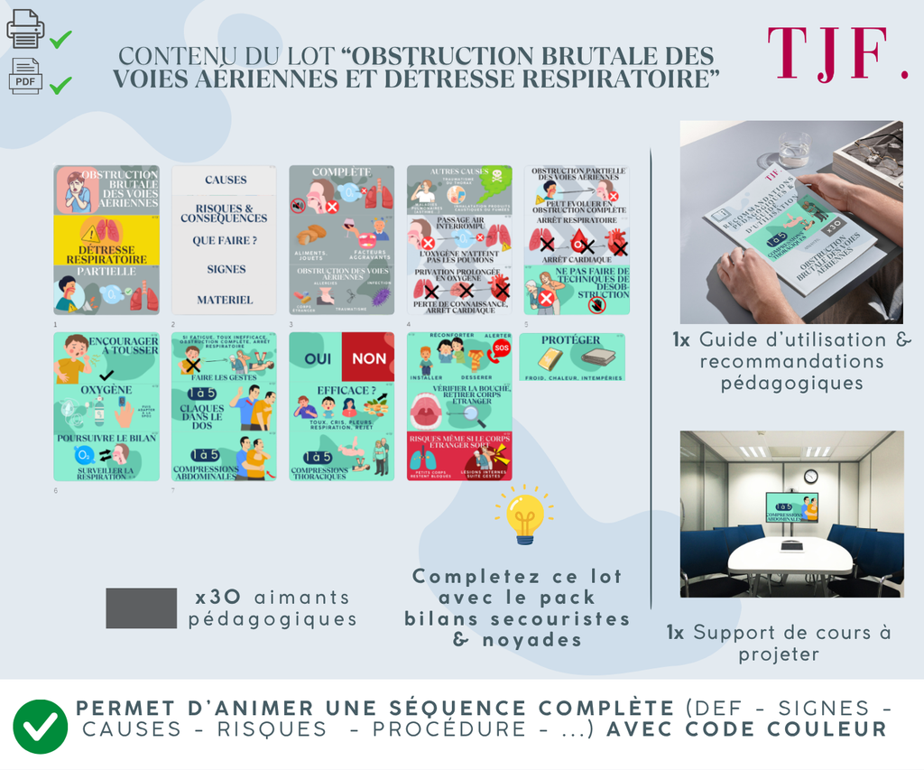Obstruction des VA: Lot 30 Aimants ludopédagogiques PSE1 - Détresse respiratoire, étouffement